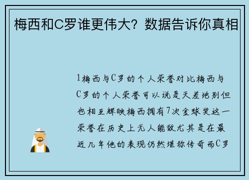 梅西和C罗谁更伟大？数据告诉你真相