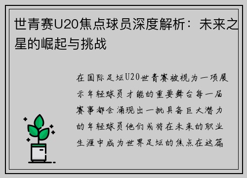 世青赛U20焦点球员深度解析：未来之星的崛起与挑战